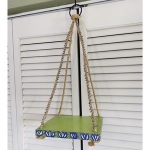 Hand painted Floral Hanging Rope Wire Wrapped Beaded Plant Shelf